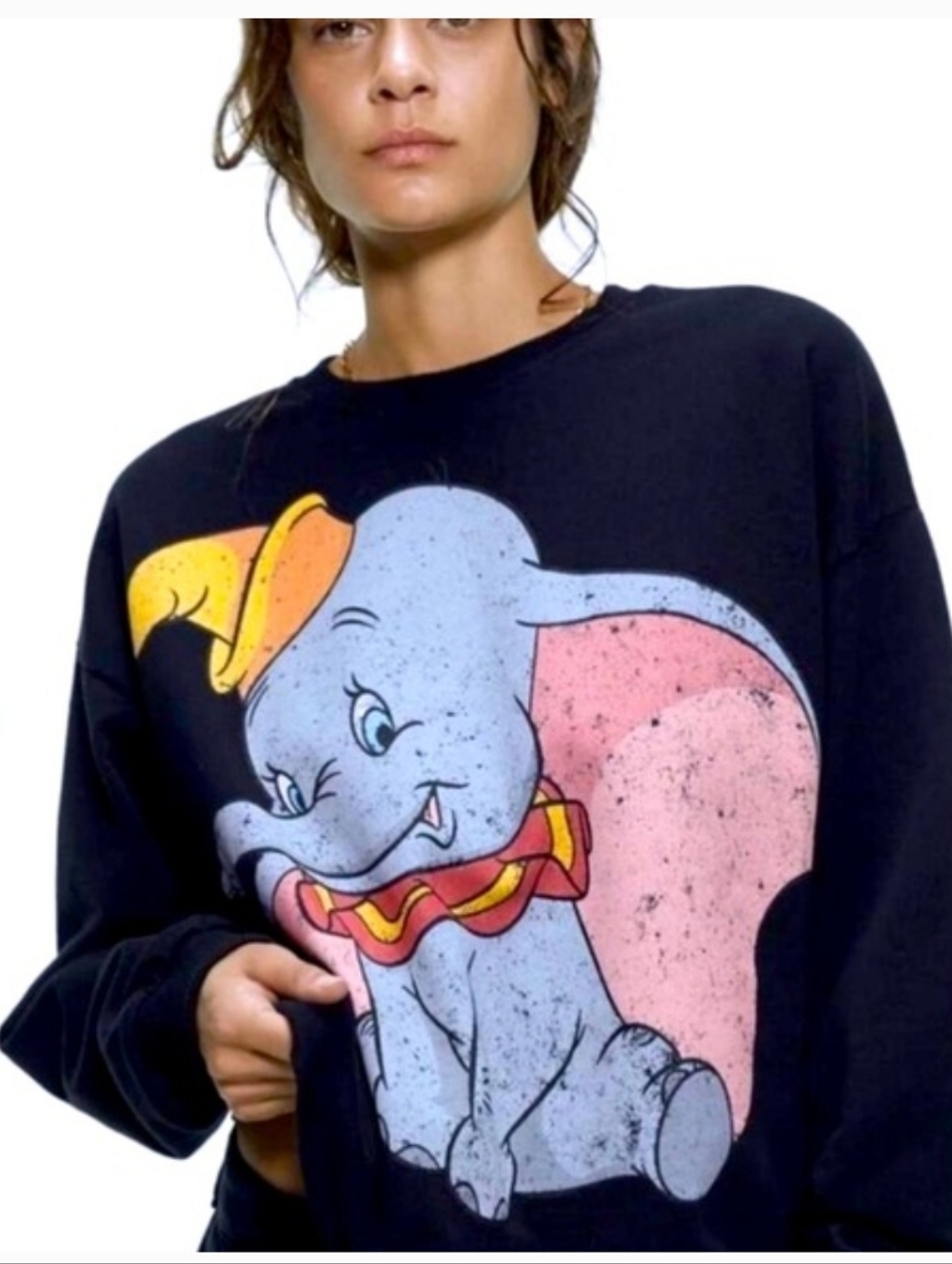 Zara Black Crewneck Sweater with Dumbo Graphic